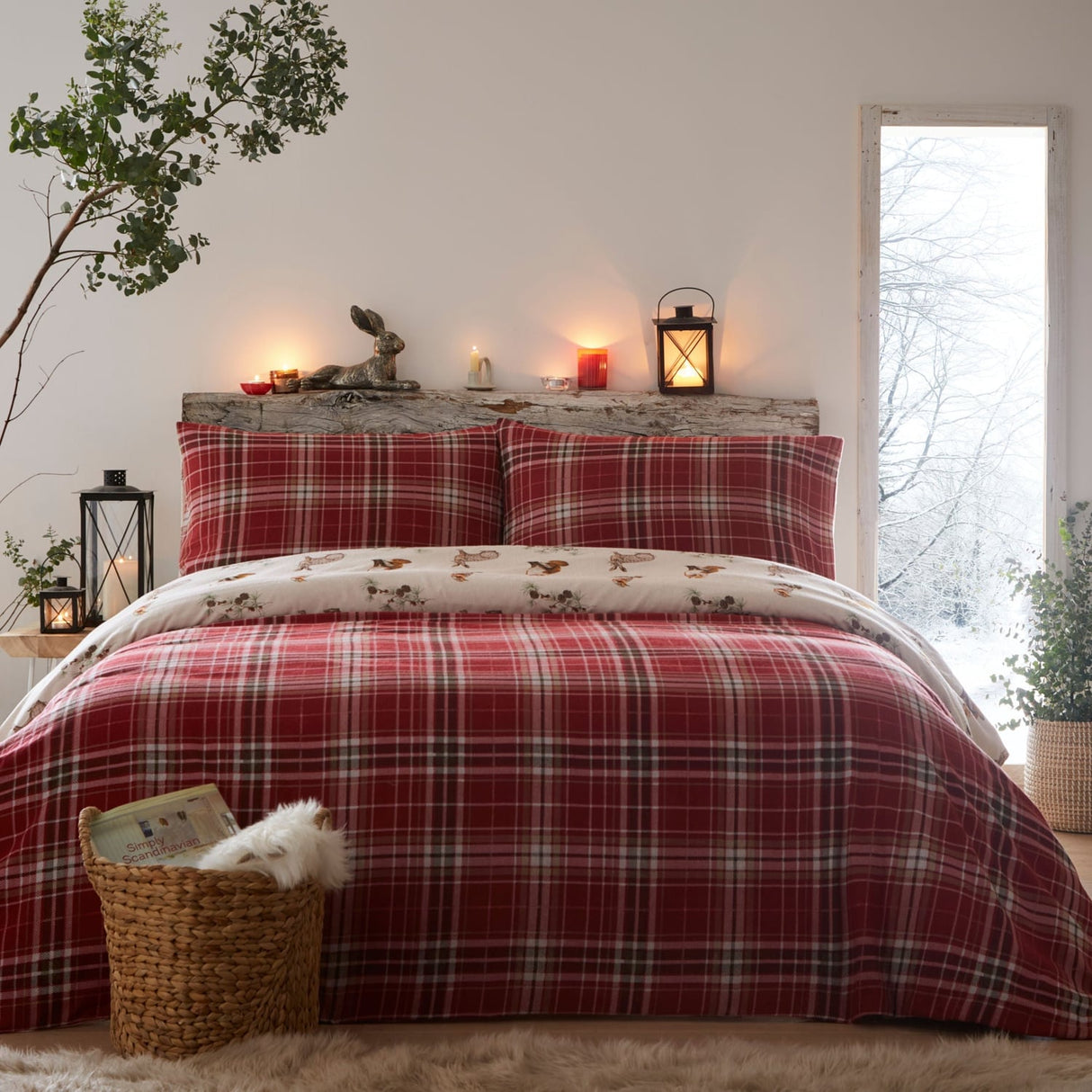 Derwent Check Natural 100% Cotton Flannelette Duvet Cover Set - Derwent Check Duvet Cover Set In Natural 4