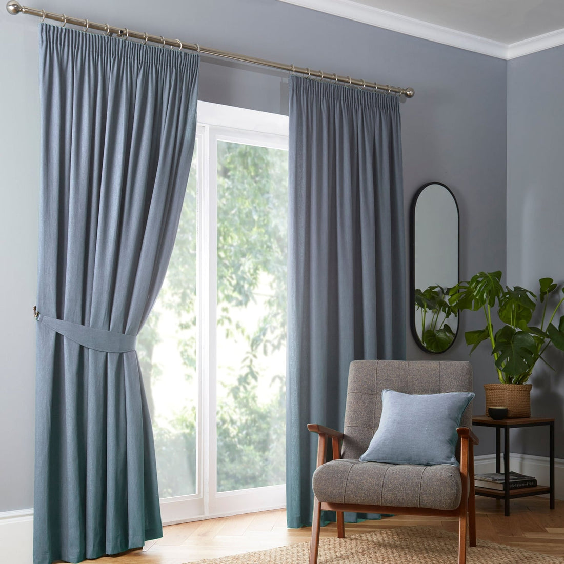 Dijon Light Blue Thermal Blackout Pencil Pleat Curtains
