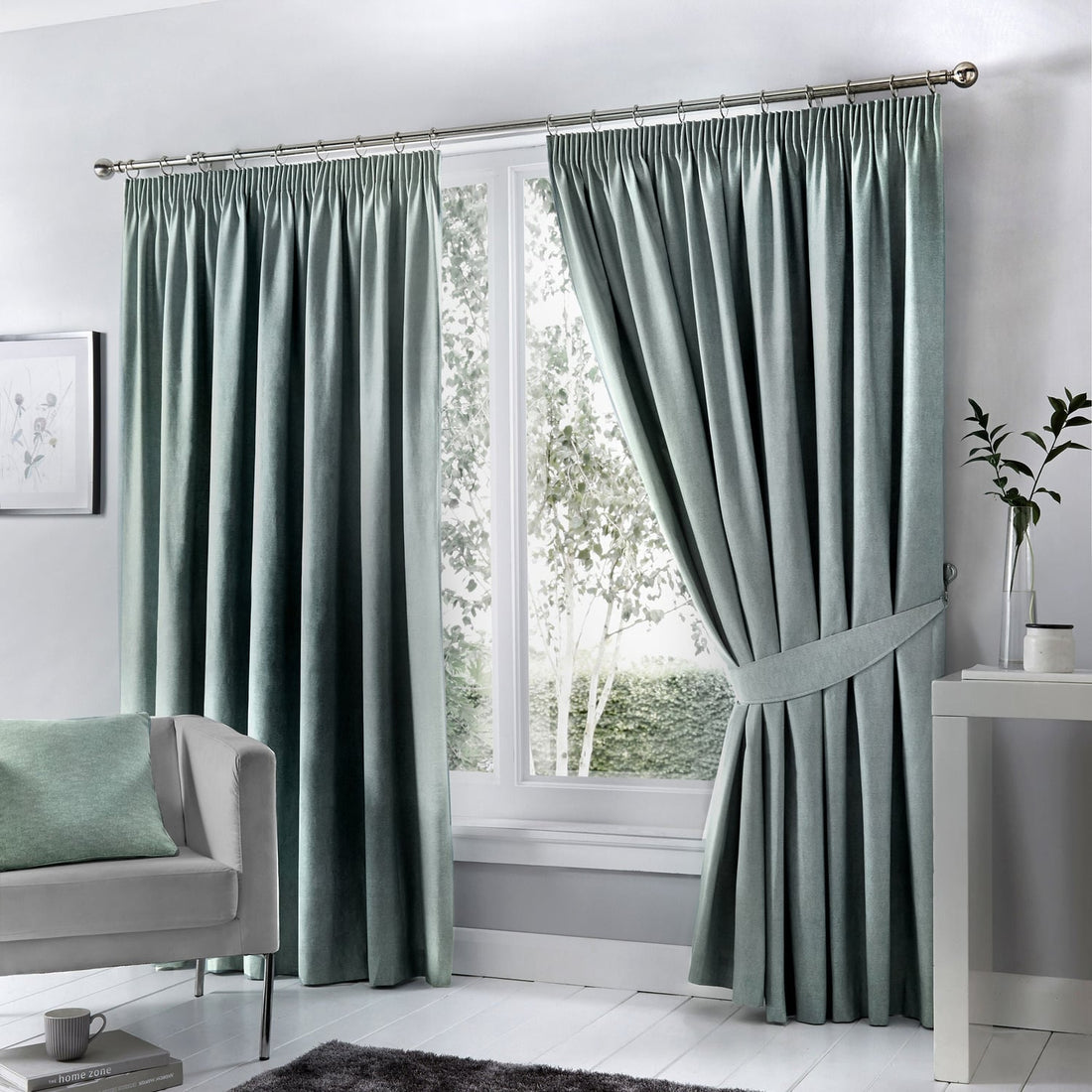 Dijon Duck Egg Thermal Blackout Pencil Pleat Curtains