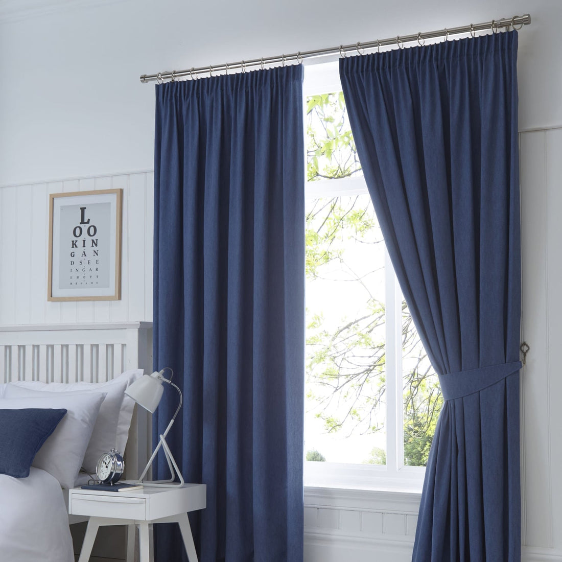 Dijon Navy Thermal Blackout Pencil Pleat Curtains