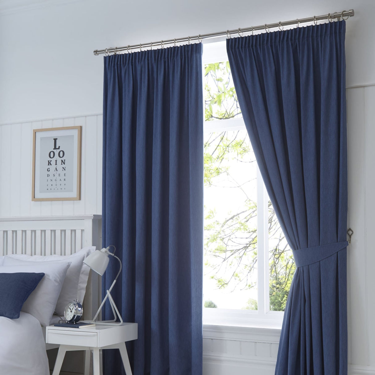 Dijon Blackout Thermal Pencil Pleat Curtains - Navy Light Filtering Polycotton