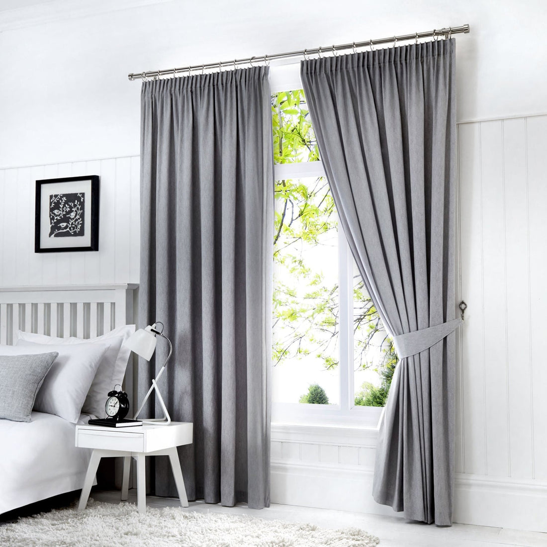 Dijon Silver Thermal Blackout Pencil Pleat Curtains
