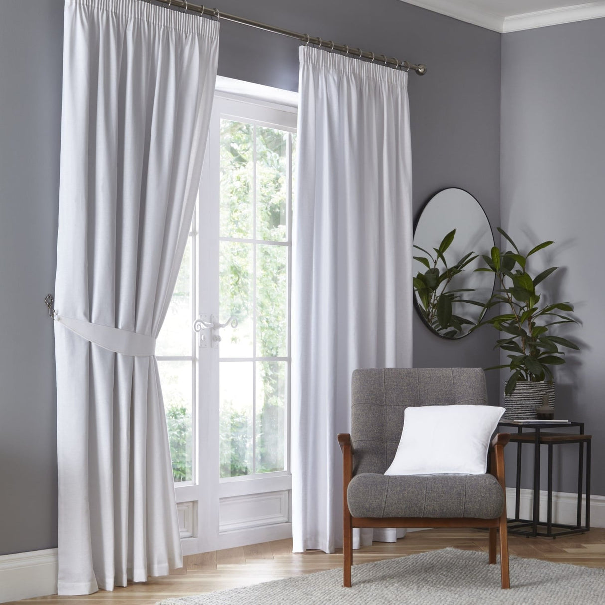 Dijon Blackout Thermal Pencil Pleat Curtains - White Light Filtering Polycotton