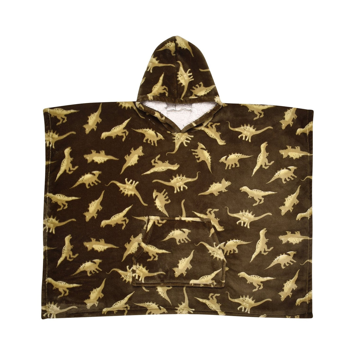 Dino Sherpa Fleece Kids Poncho Cosy Wearable Blanket - Dino Poncho In Green 75 X 92.5Cm 3