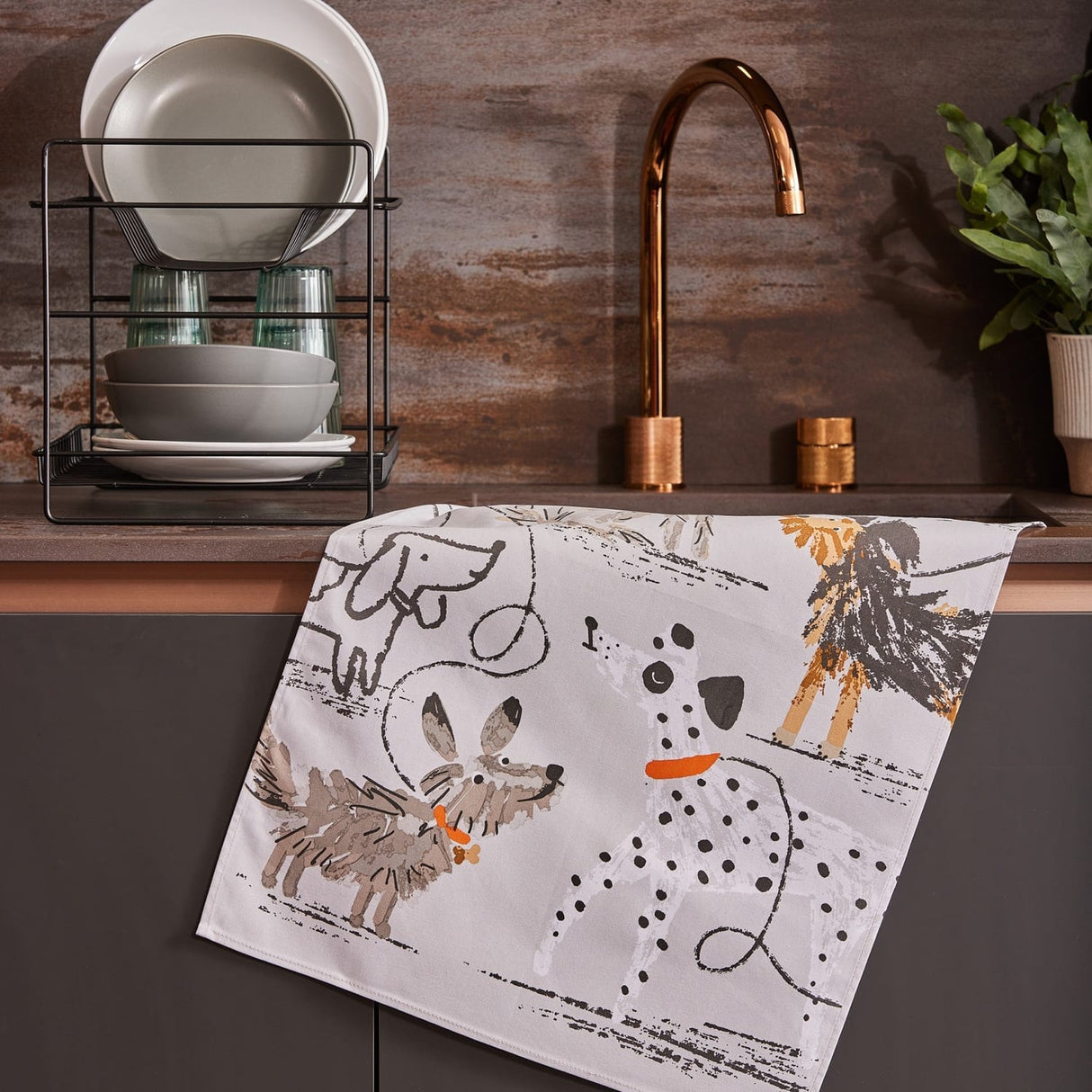 Ulster Weavers Dog Days Dog Print Tea Towel - Dog Days Cotton Tea Towel In Grey 2