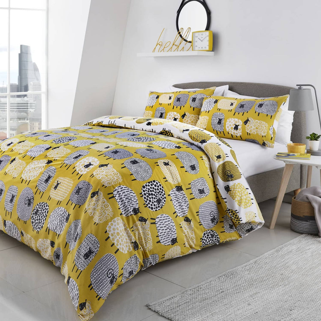 Dotty Sheep Ochre Duvet Cover Bedding Set