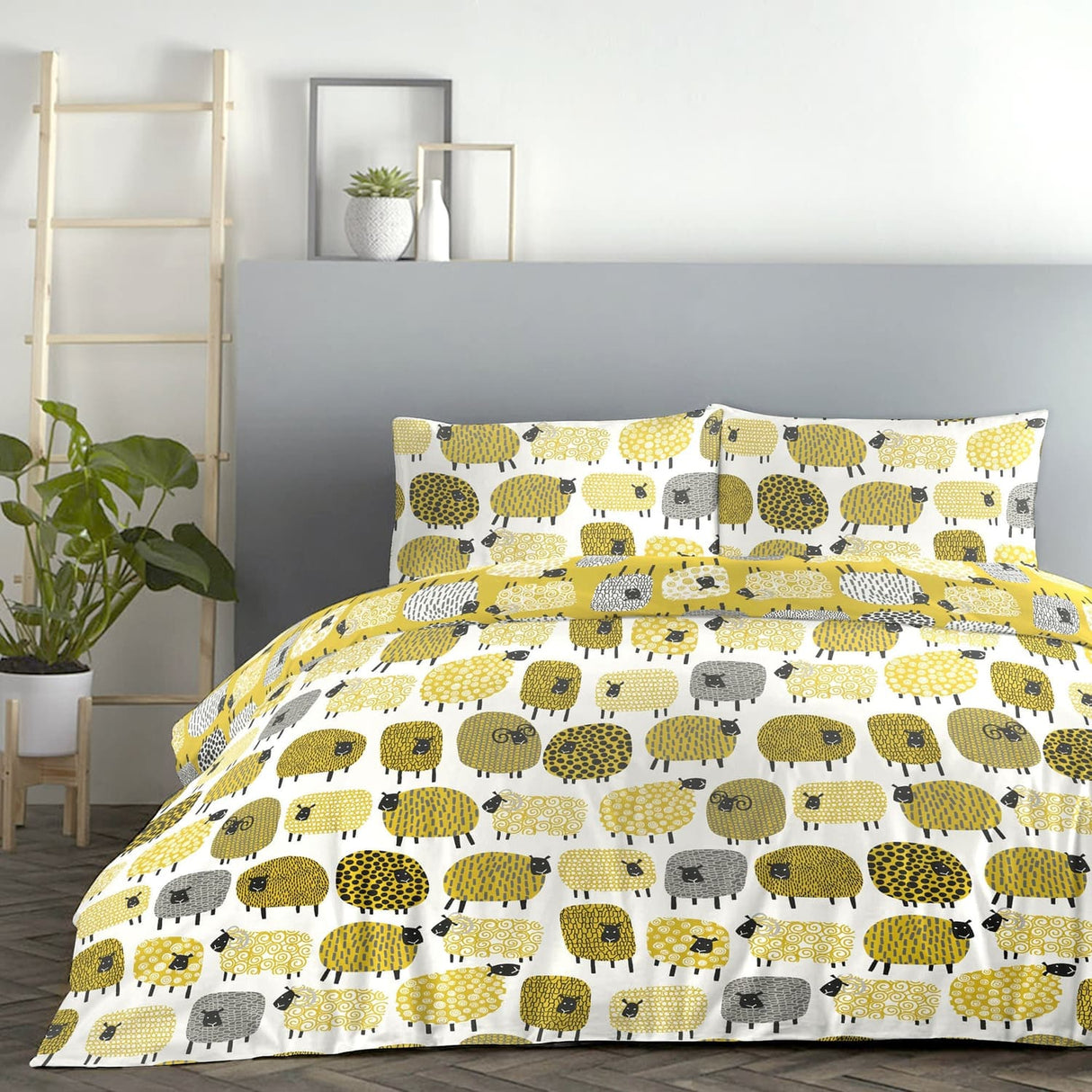 Dotty Sheep Polycotton Duvet Cover Set - Ochre - Dotty Sheep Duvet Cover Set In Ochre 3