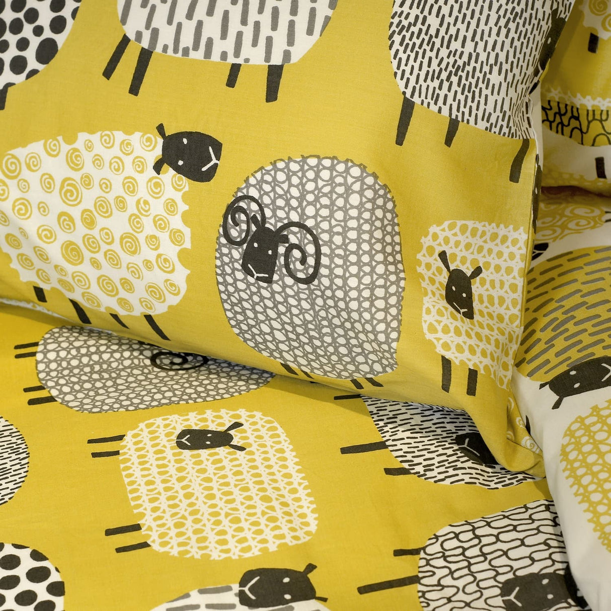 Dotty Sheep Polycotton Duvet Cover Set - Ochre - Dotty Sheep Duvet Cover Set In Ochre 5