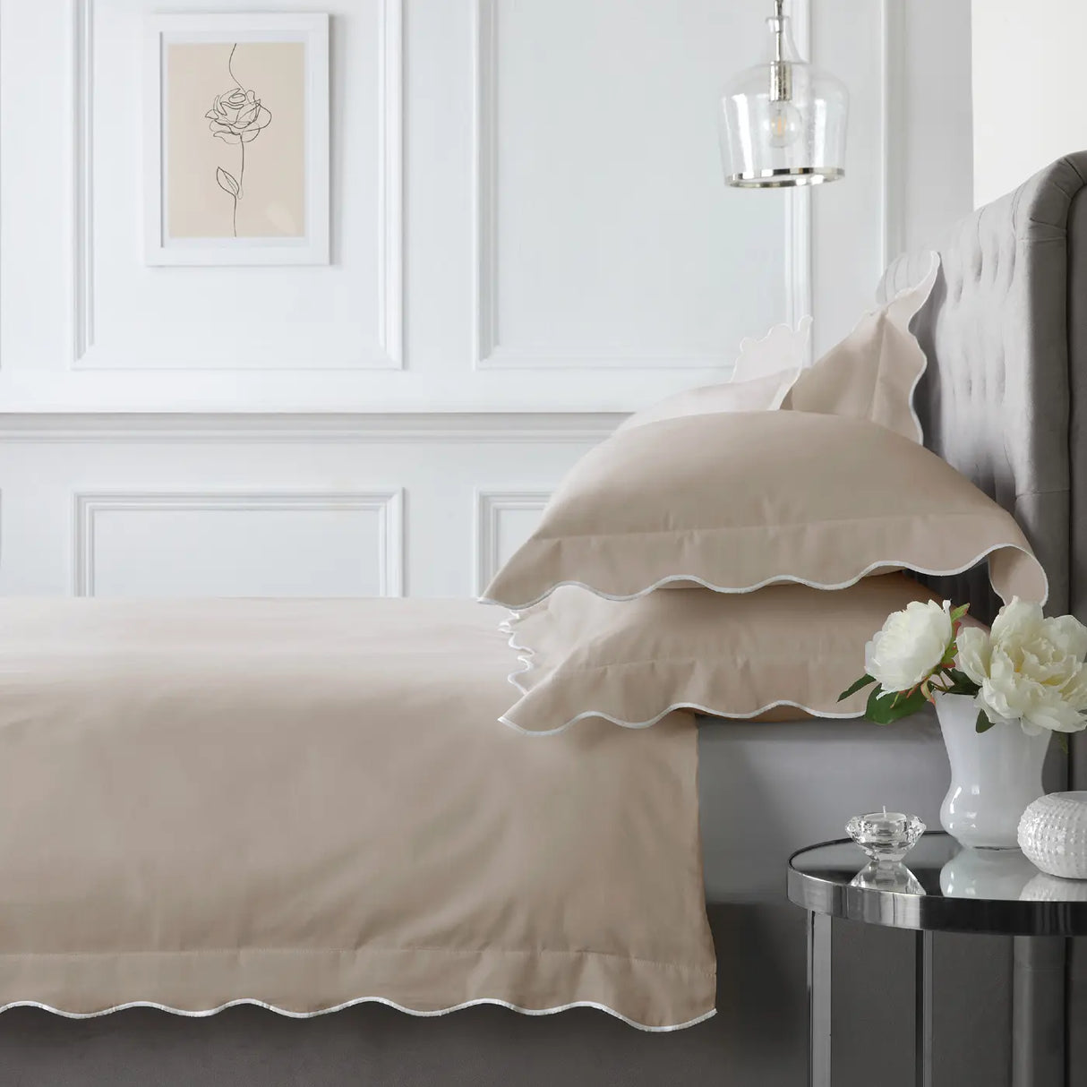 Appletree Boutique Scallop Edge 100% Cotton White Duvet Cover Set