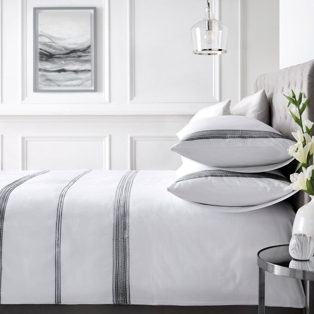 Embroidered Bands Cotton Duvet Cover Set