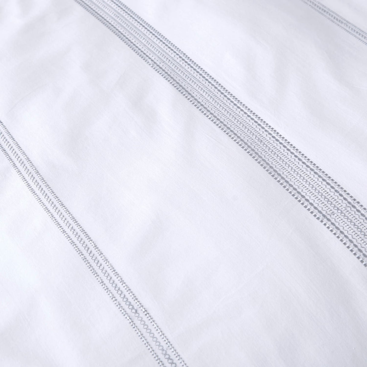 Embroidered Band 100% Cotton Silver Duvet Cover Set - Embroidered Bands Duvet Cover Set In White 4