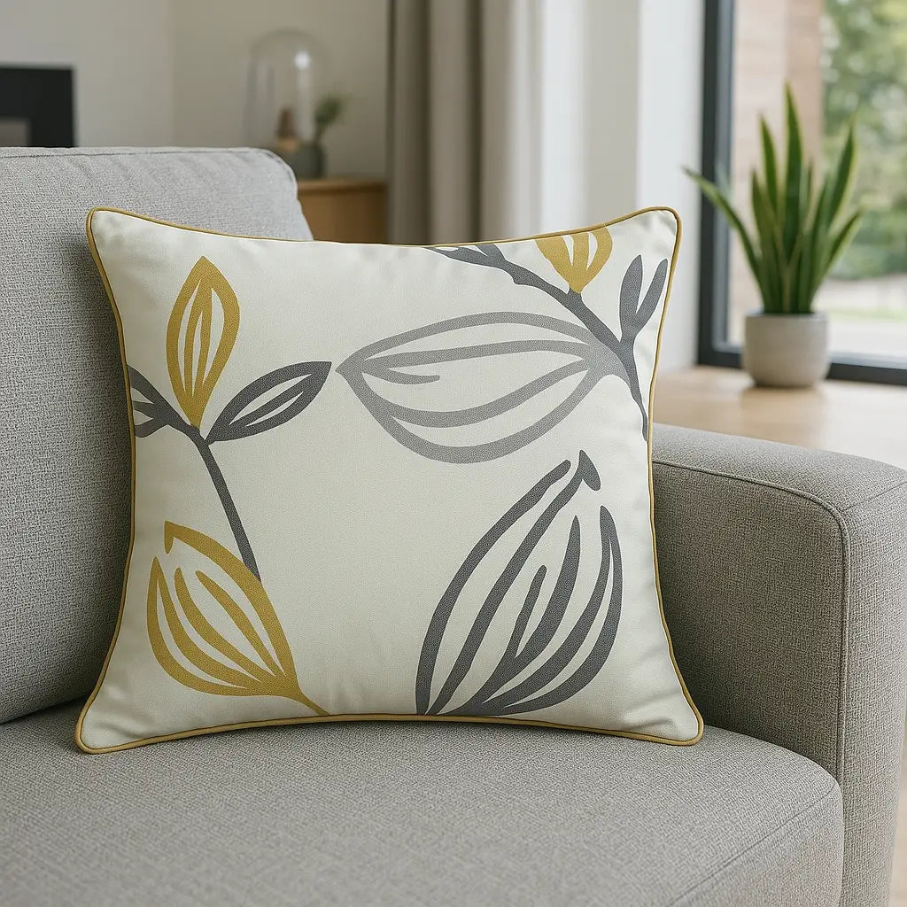Fusion Ensley Cotton Cushion Cover Grey and Yellow 43cm x 43cm (17")