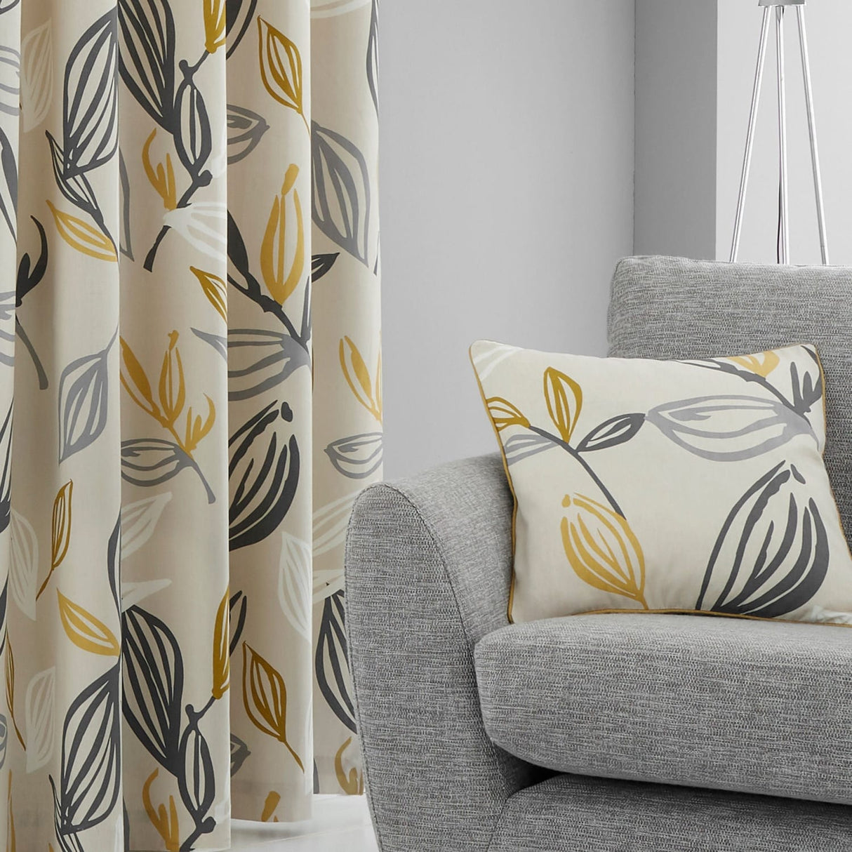 Ensley Cotton Cushion Cover Grey and Yellow 43cm x 43cm (17") - Ensley Cushion In Ochre 43 X 43Cm 2