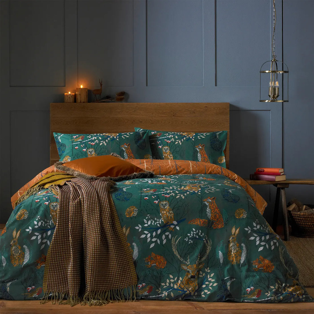 Forest Fauna Emerald Duvet Cover Bedding Set