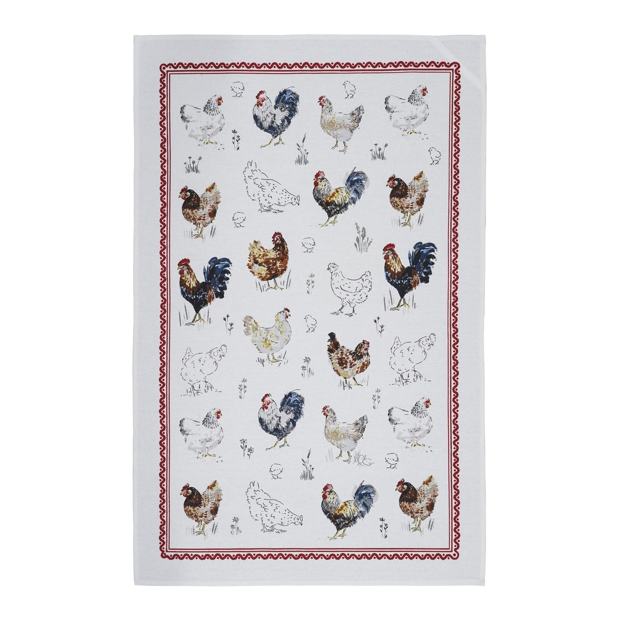 Ulster Weavers Farm Birds Red 100% Cotton Tea Towel