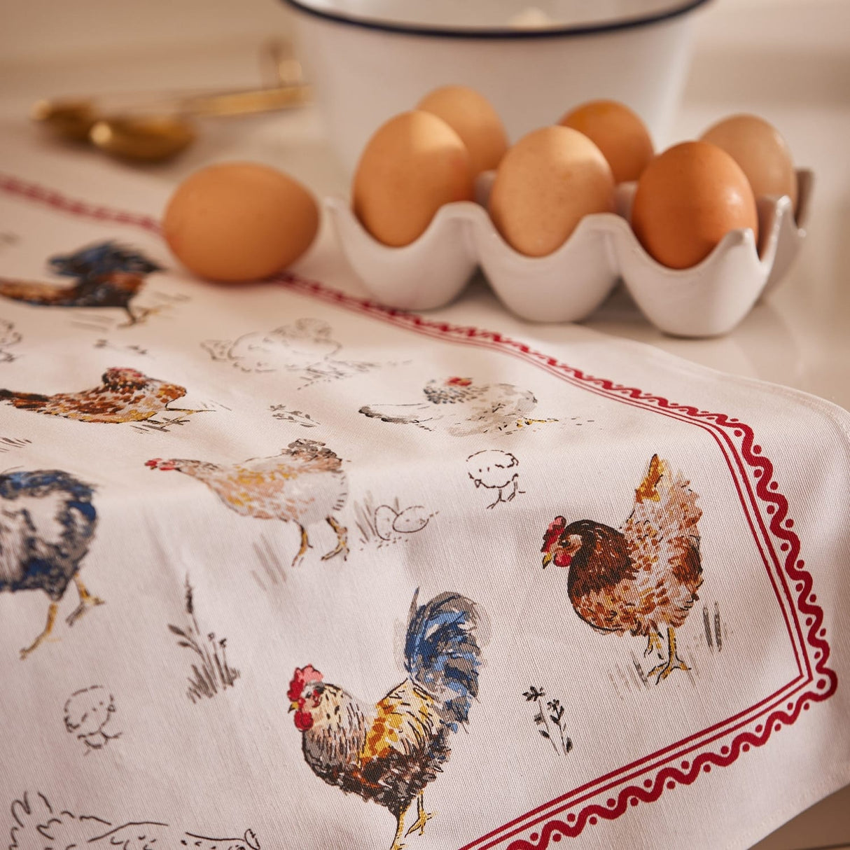 Ulster Weavers Farm Birds Red 100% Cotton Tea Towel - Farm Birds Cotton Tea Towel In Red 3