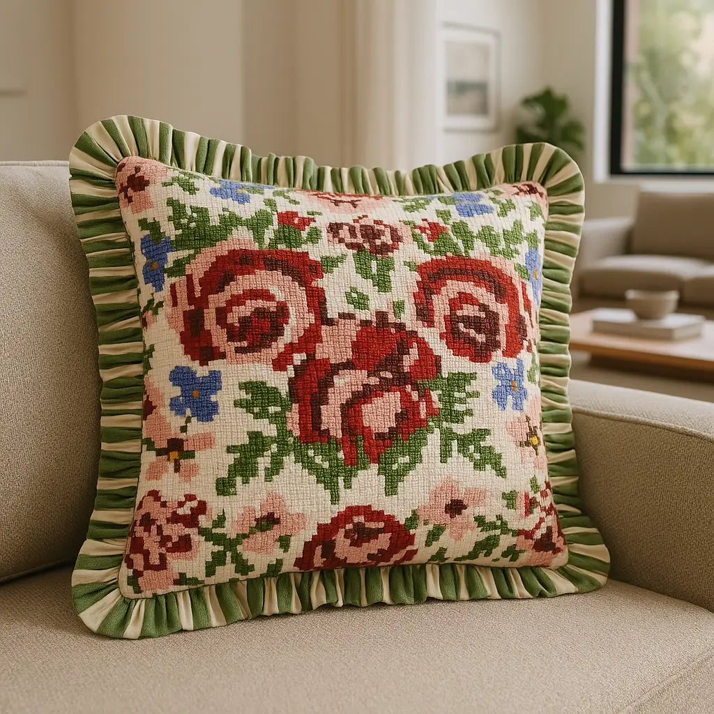 Feeoni Ruffle 100% Cotton Willow Green Cushion Cover or Filled Cushion 43cm x 43cm