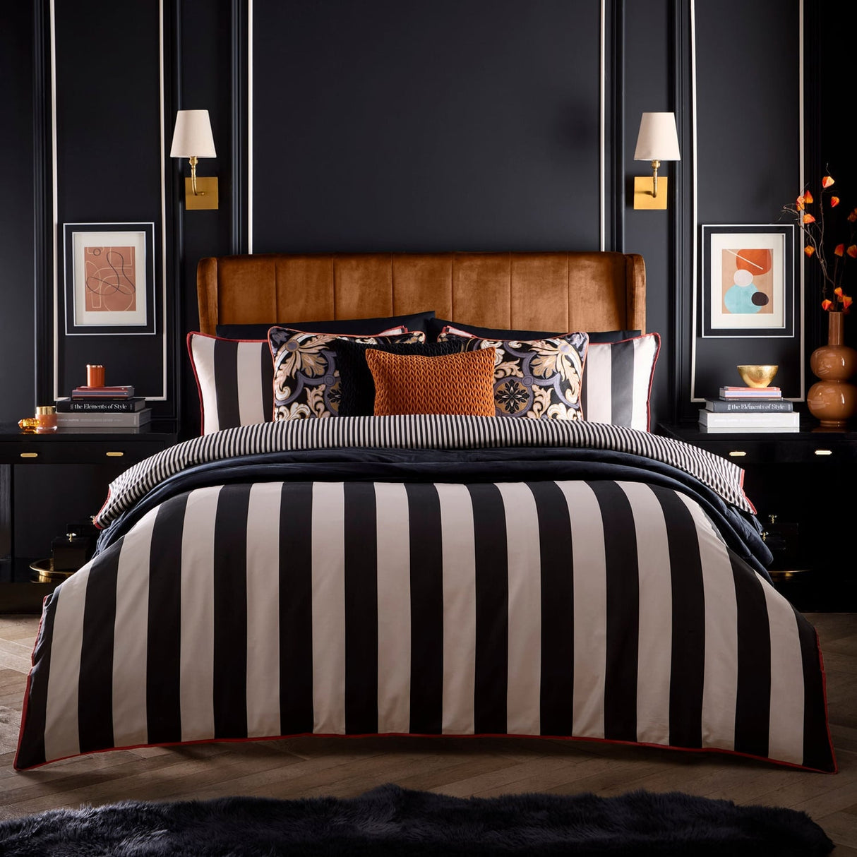 Laurence Llewelyn-Bowen Festivo Circus Stripe 100% Cotton Duvet Cover Set - Black - Festivo Circus Stripe Duvet Cover Set In Black 4