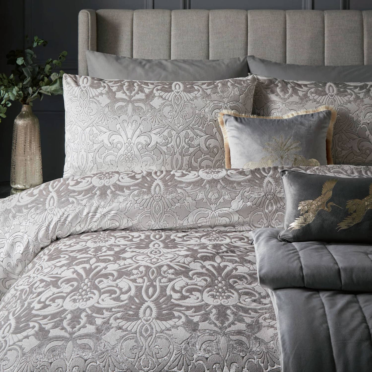 Laurence Llewelyn-Bowen Firenza Velvet Duvet Cover Set Grey Bedding - Silver - Firenza Duvet Cover Set In Silver 2