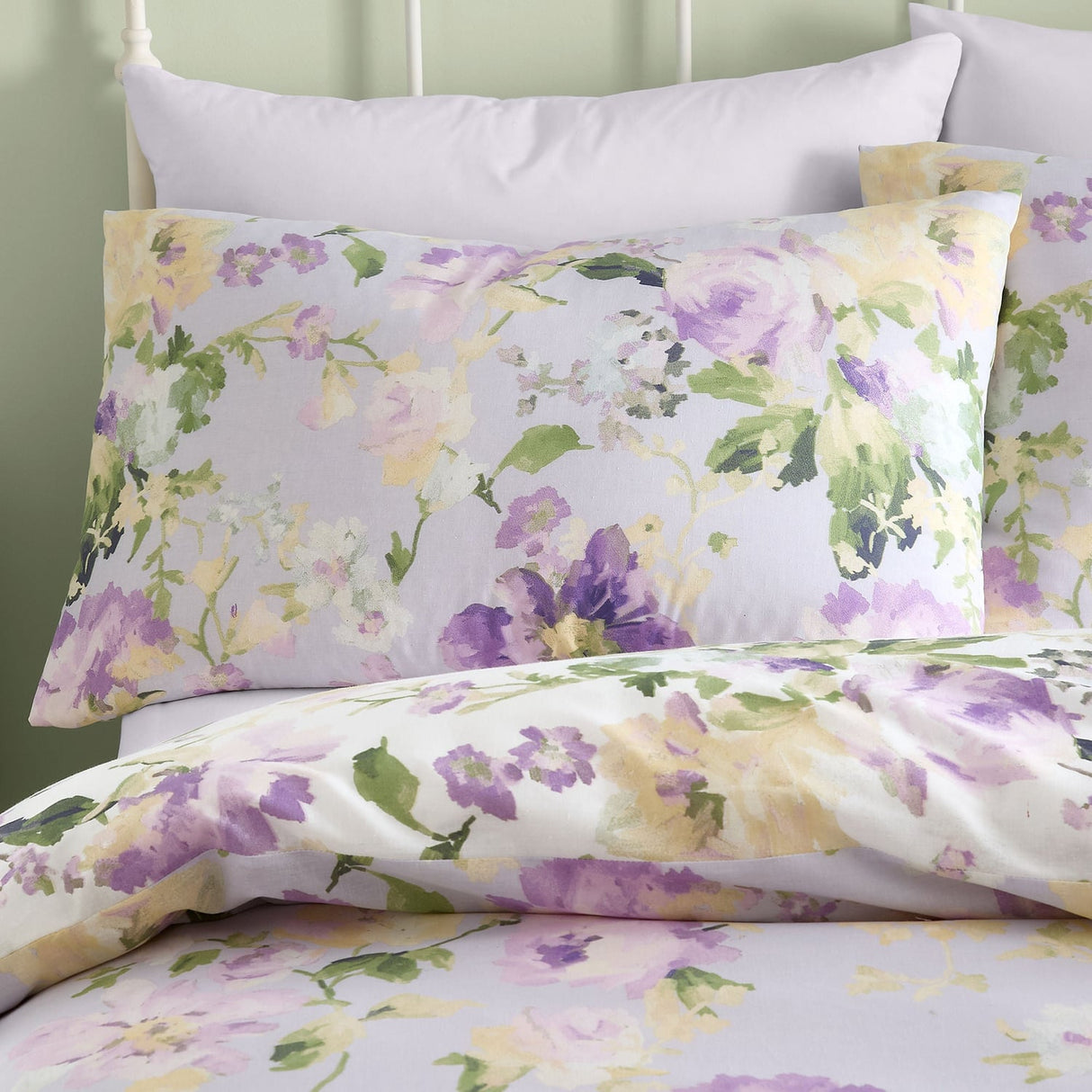 Florette Floral Polycotton Duvet Cover Set - Lilac - Flourette Duvet Cover Set In Lilac 2
