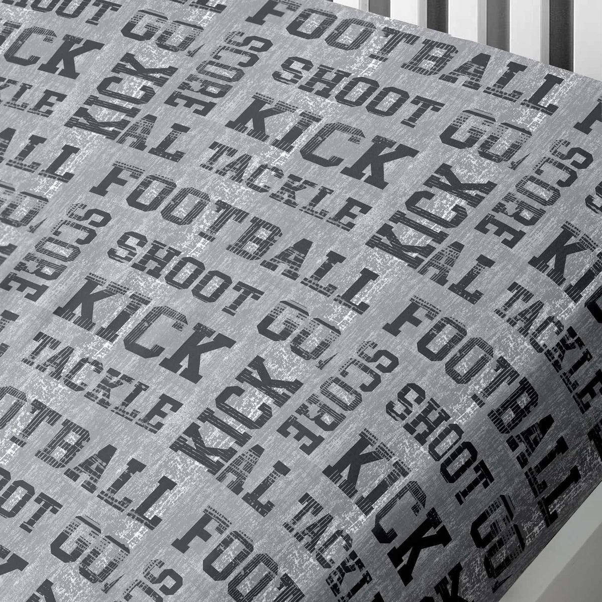 Football Grey Kids Single 25cm Deep Fitted Sheet - Football 25Cm Deep Fitted Bed Sheet In Grey 2