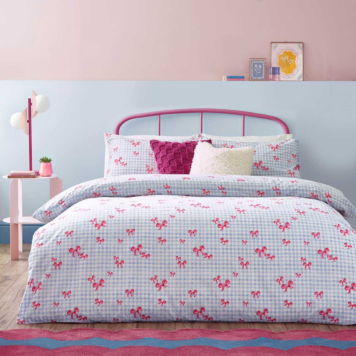 Gingham Bows Duvet Cover Set - Blue