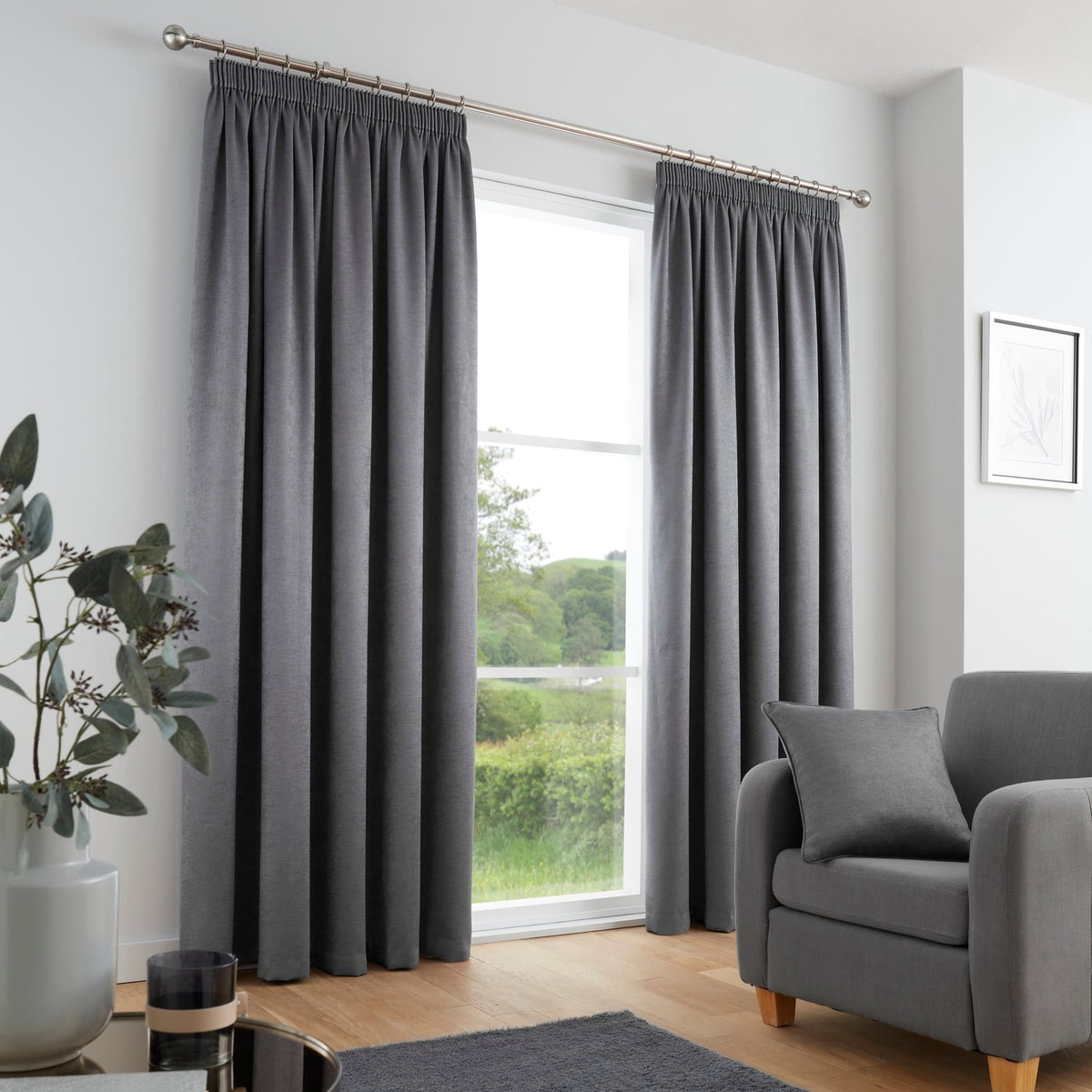 Galaxy Dim Out Woven Thermal Pencil Pleat Curtains - Charcoal Light Filtering - Galaxy Pencil Pleat Curtains In Charcoal 2