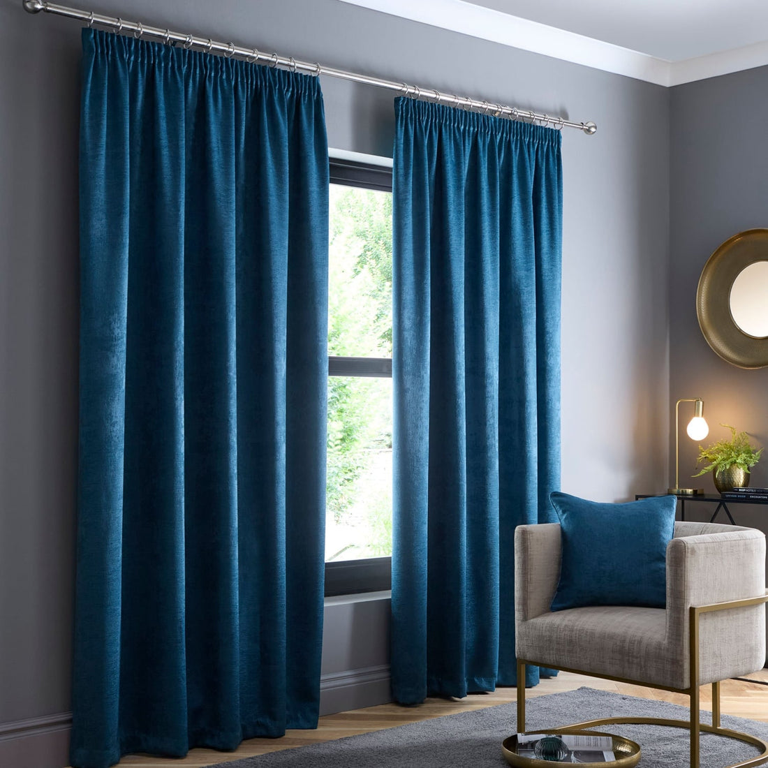 Galaxy Dim Out Woven Dark Teal Thermal Pencil Pleat Curtains