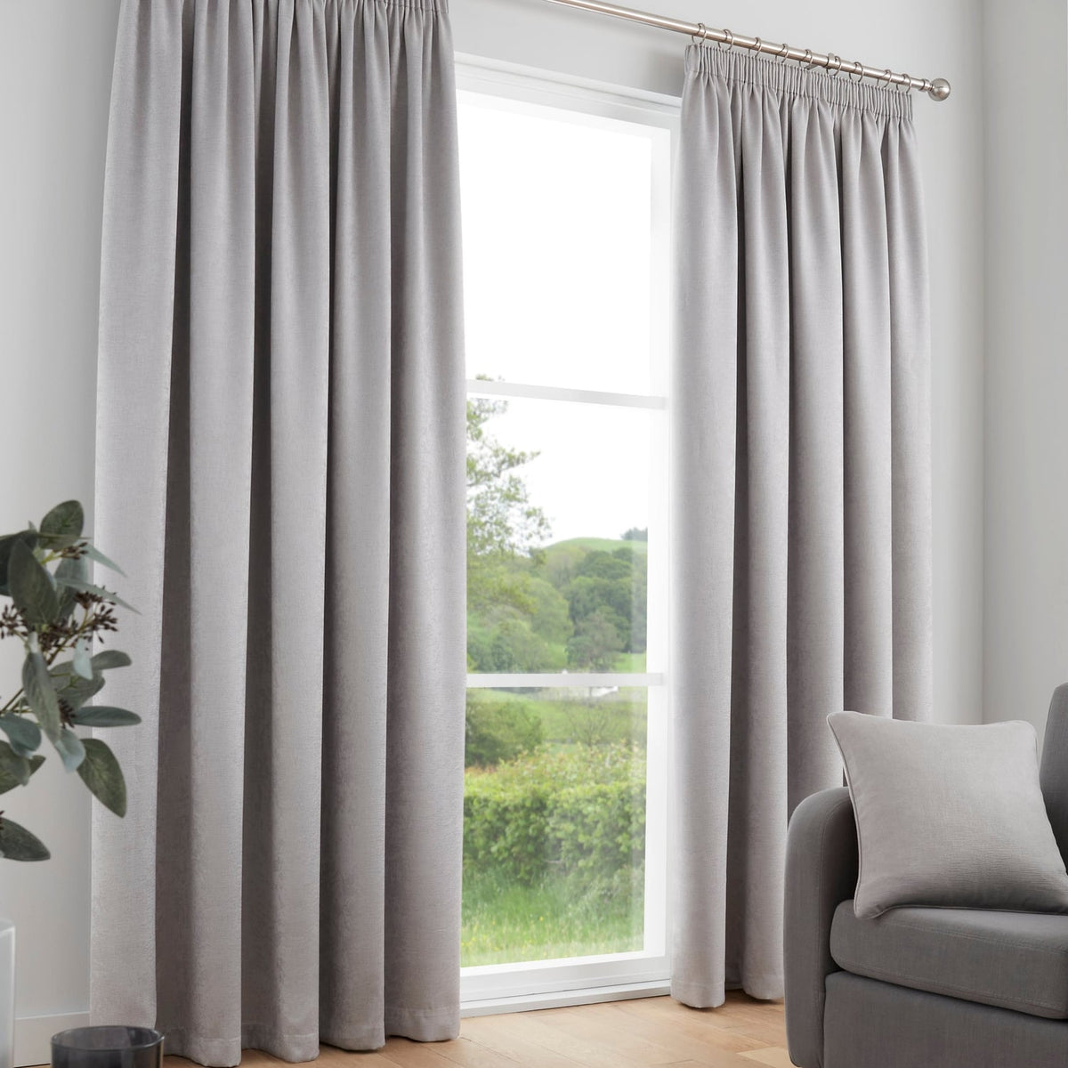 Galaxy Dim Out Woven Thermal Pencil Pleat Curtains - Silver Light Filtering - Galaxy Pencil Pleat Curtains In Silver 2