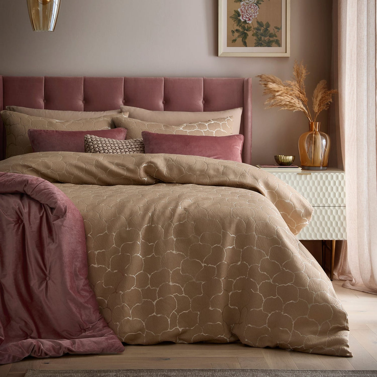 Ginko Natural Leaf Jacquard Duvet Cover Set - Ginko Jacquard Duvet Cover Set In Natural 4