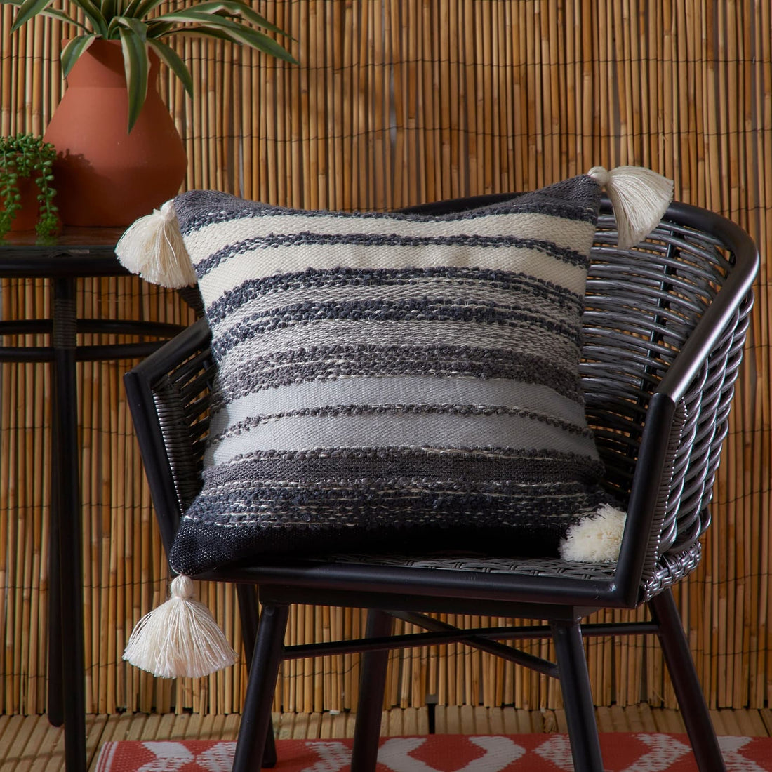 Grayson Outdoor Black Cushion Cover and Filled Cushion 43cm x 43cm