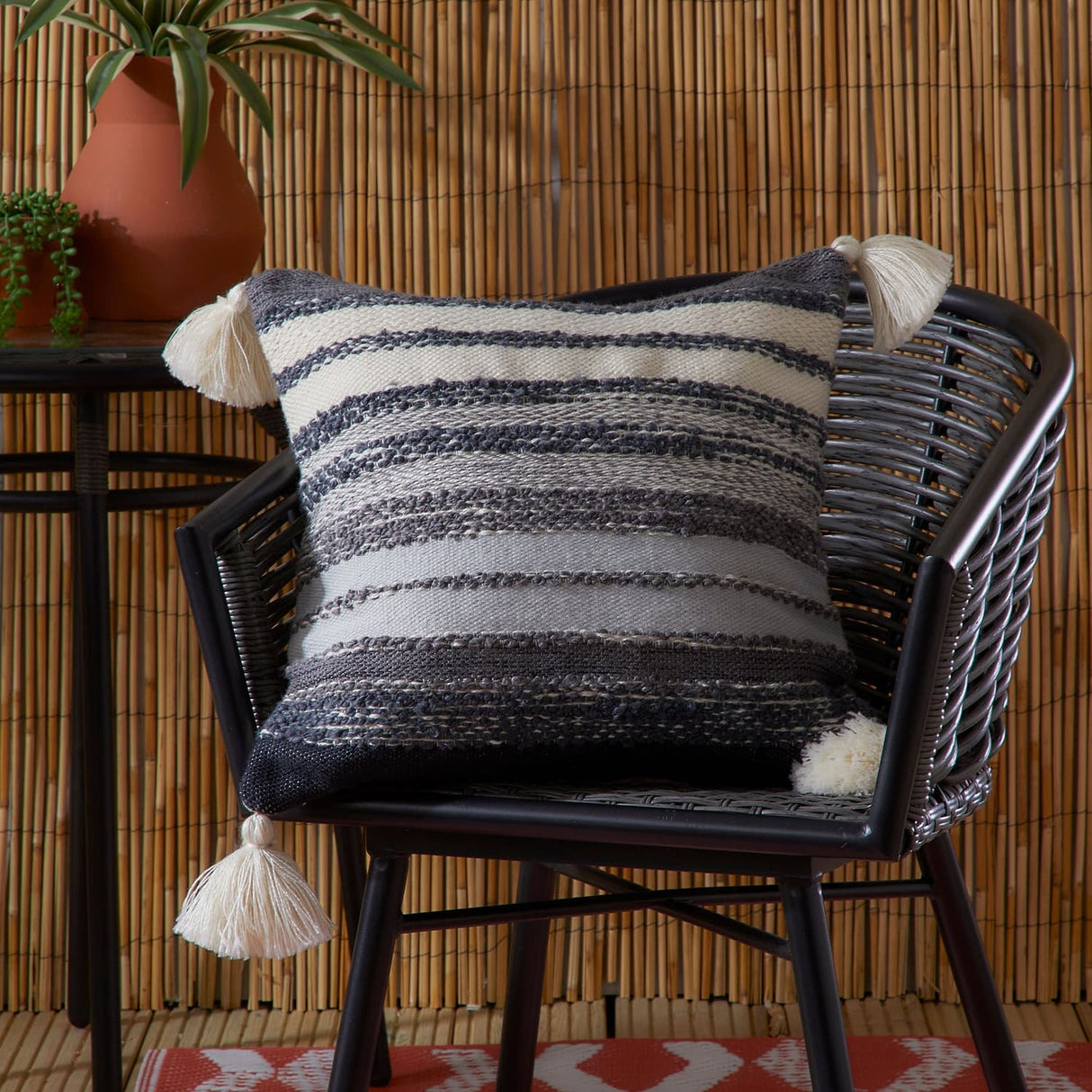 Grayson Outdoor Cushion Cover and Filled Cushion 43cm x 43cm - Black