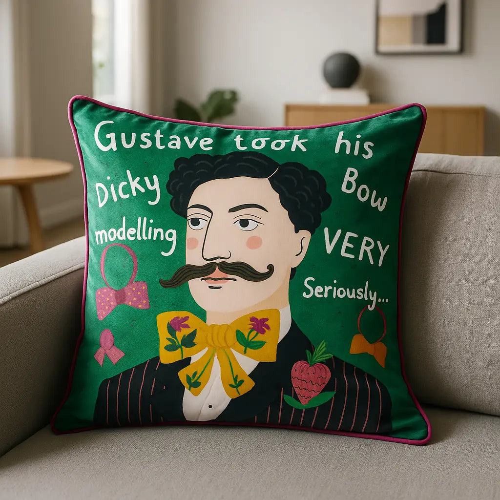 Gustave Illustrated Velvet Cushion Cover 17" x 17" by Kate Merritt