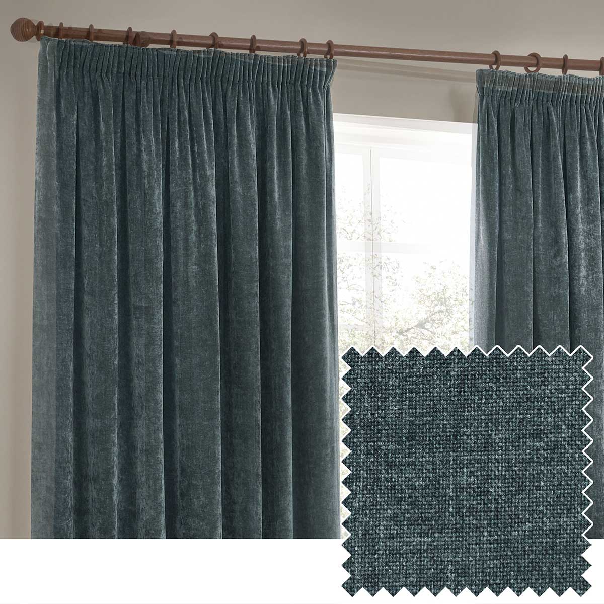 Heavy Chenille Lined Tape Top Pencil Pleat Curtains by Yard