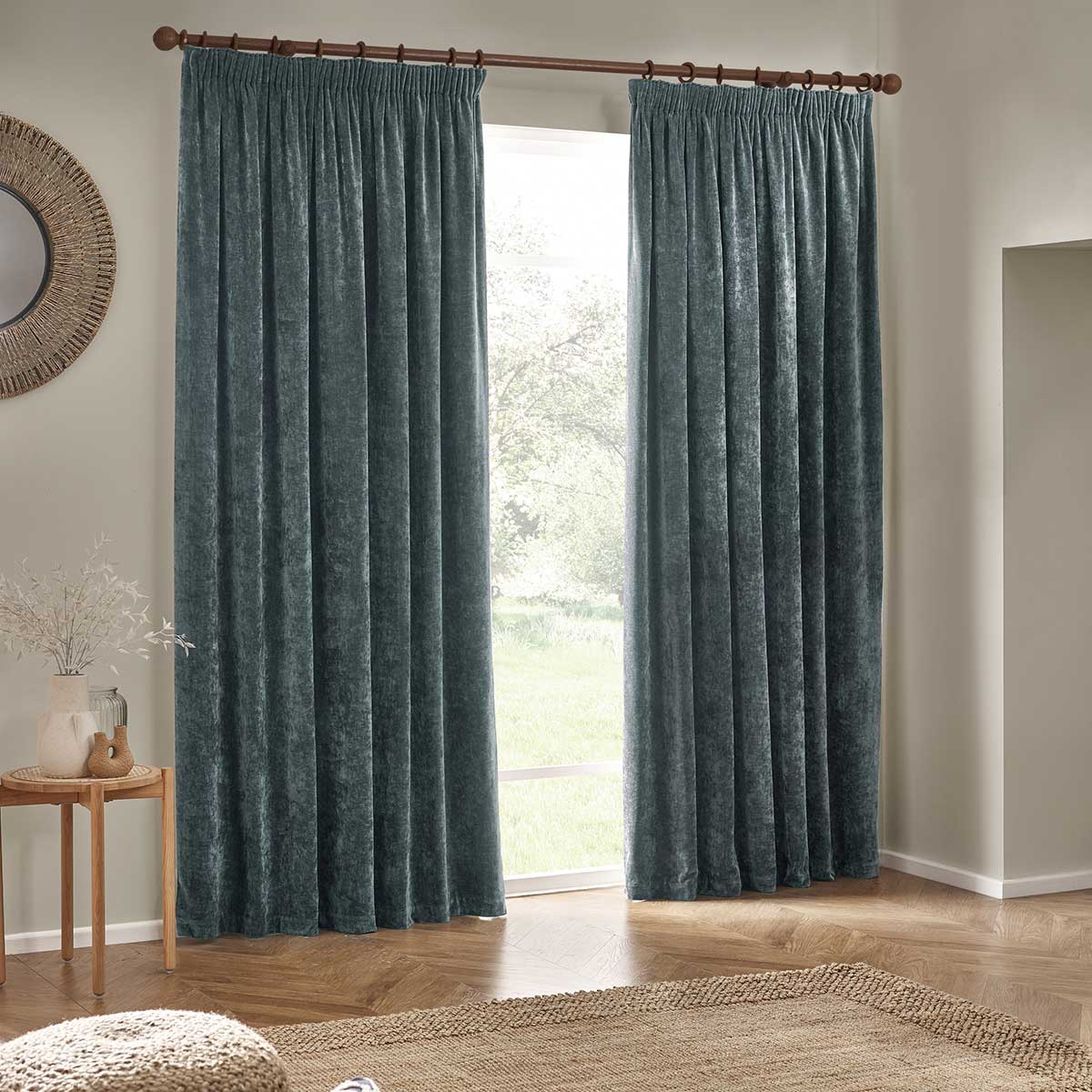 Heavy Chenille Lined Tape Top Pencil Pleat Curtains by Yard