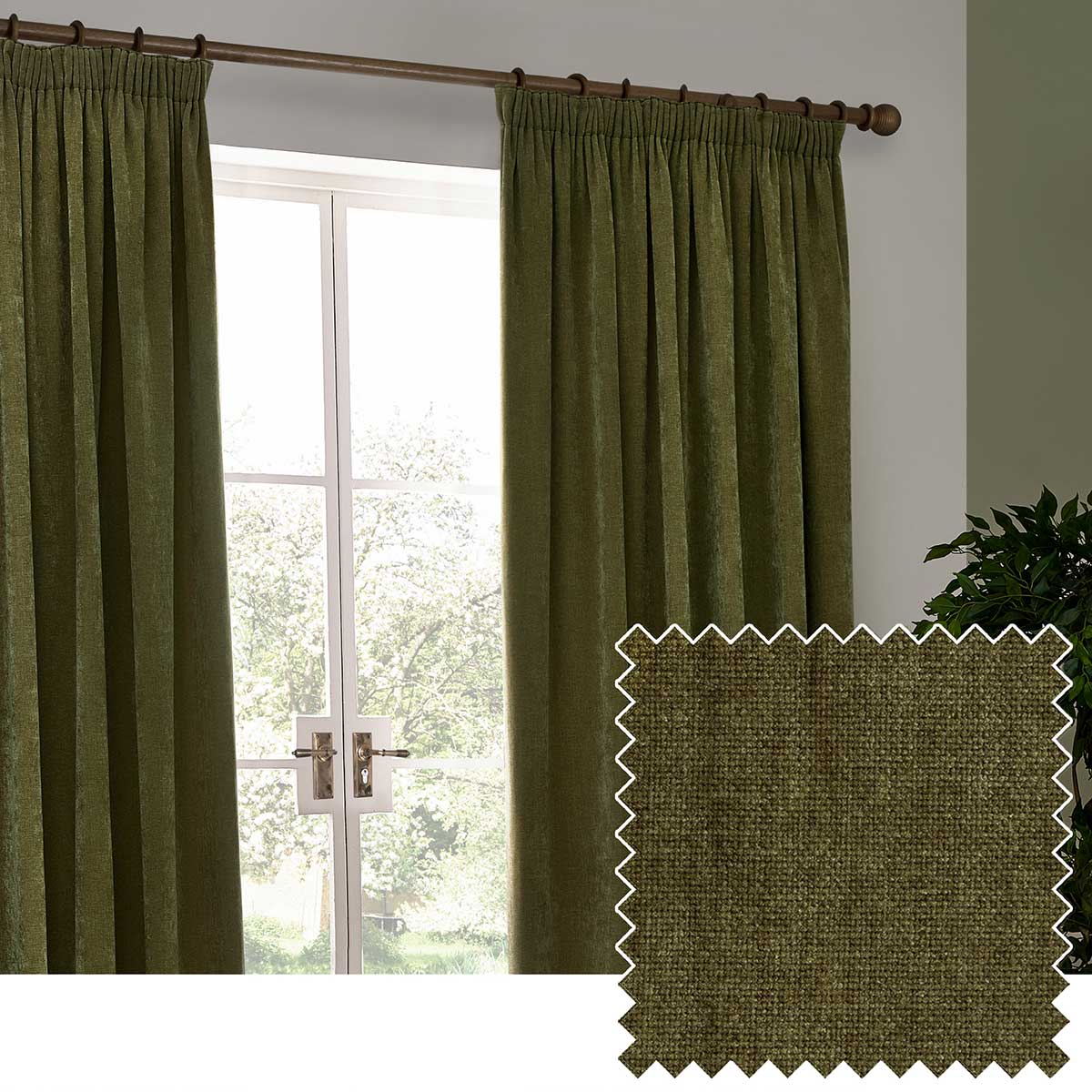 Heavy Chenille Lined Tape Top Pencil Pleat Curtains by Yard