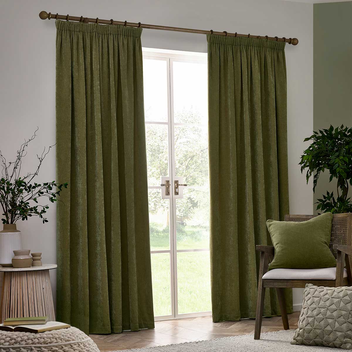 Heavy Chenille Lined Tape Top Pencil Pleat Curtains by Yard