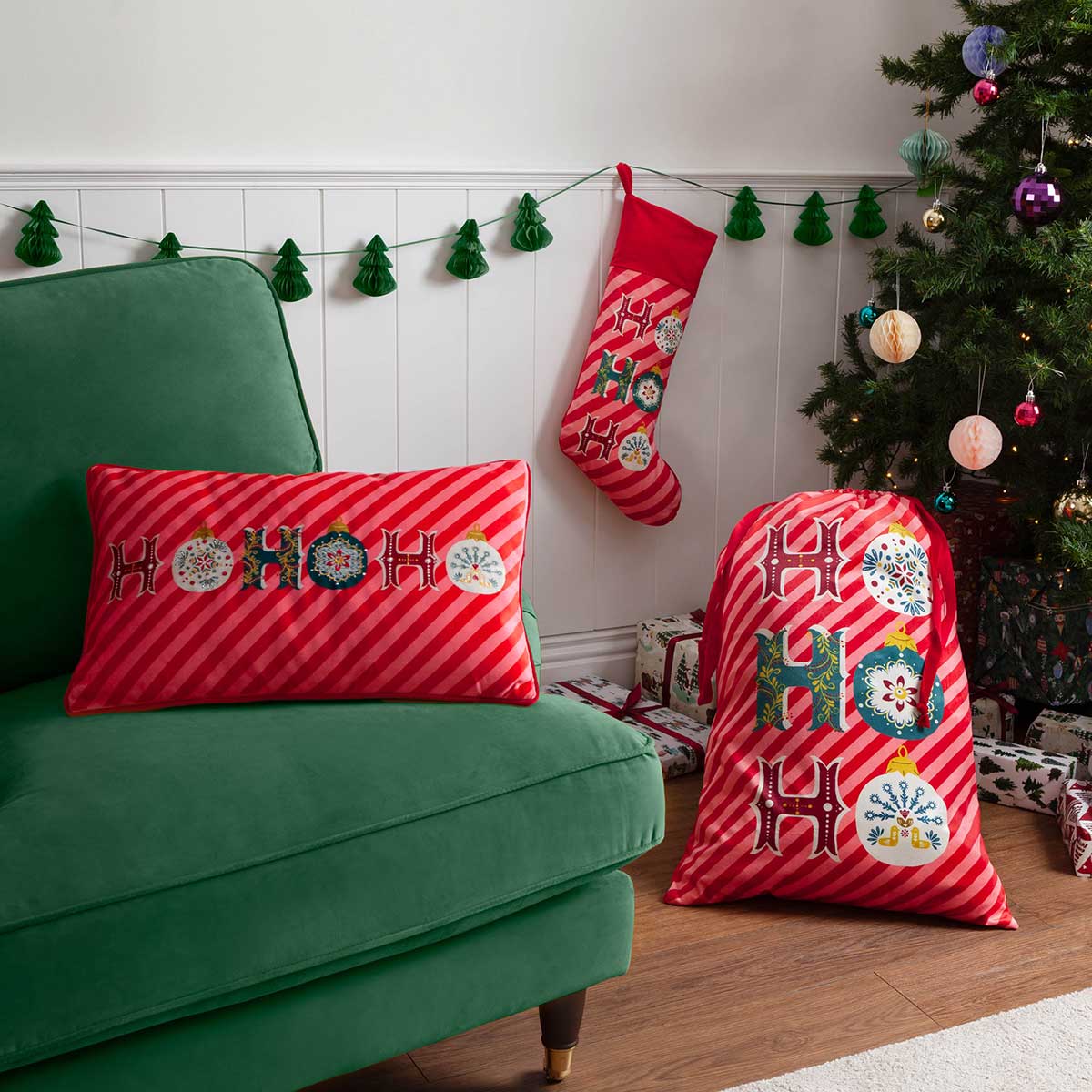 Ho Ho Ho Cushion Cover / Filled Cushion 12" x 20" (30cm x 50cm) by Evans Lichfield