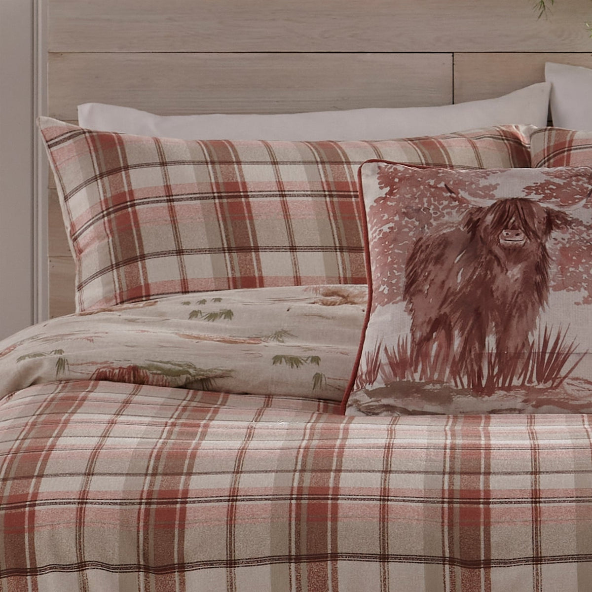Hanson Cow Brushed Cotton Flannelette Duvet Cover Set - Hanson Highland Cow Duvet Cover Set In Terracotta 4