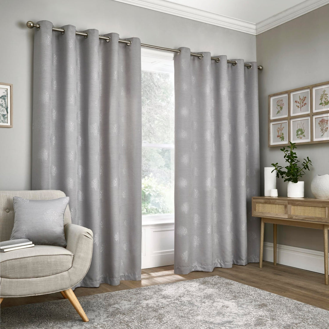 Harvest Jacquard Silver Eyelet Curtains
