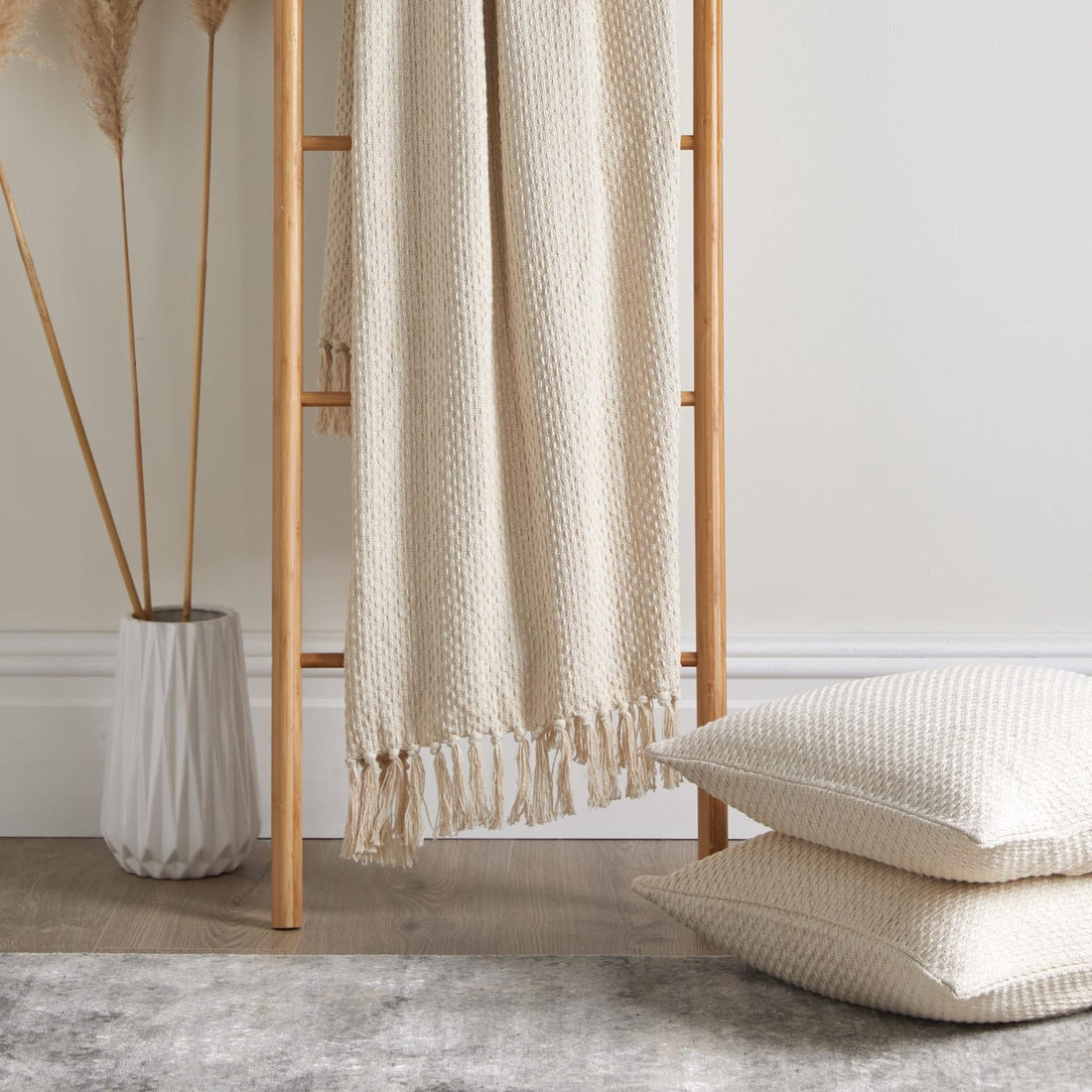 Hayden Soft Cream Recycled Cotton Eco-Friendly Throw Blanket 130cm x 180cm / 200cm x 200cm