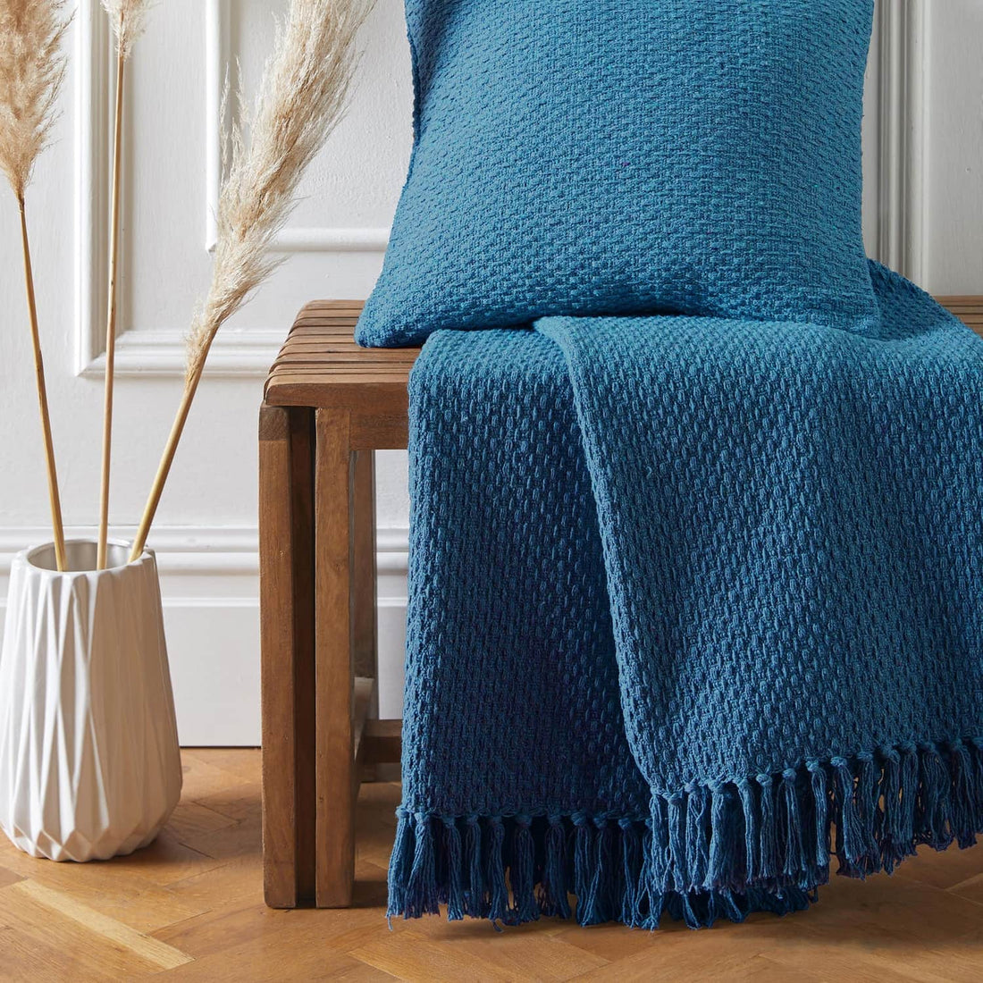 Hayden Soft Teal Recycled Cotton Eco-Friendly Throw Blanket 130cm x 180cm / 200cm x 200cm