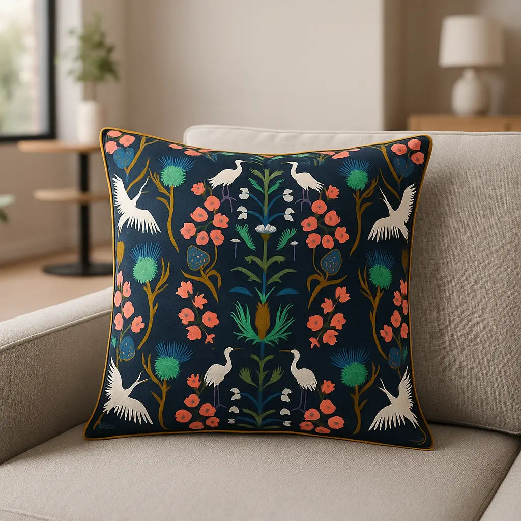 Herons Illustrated Velvet Cushion Cover 17" x 17" by Kate Merritt