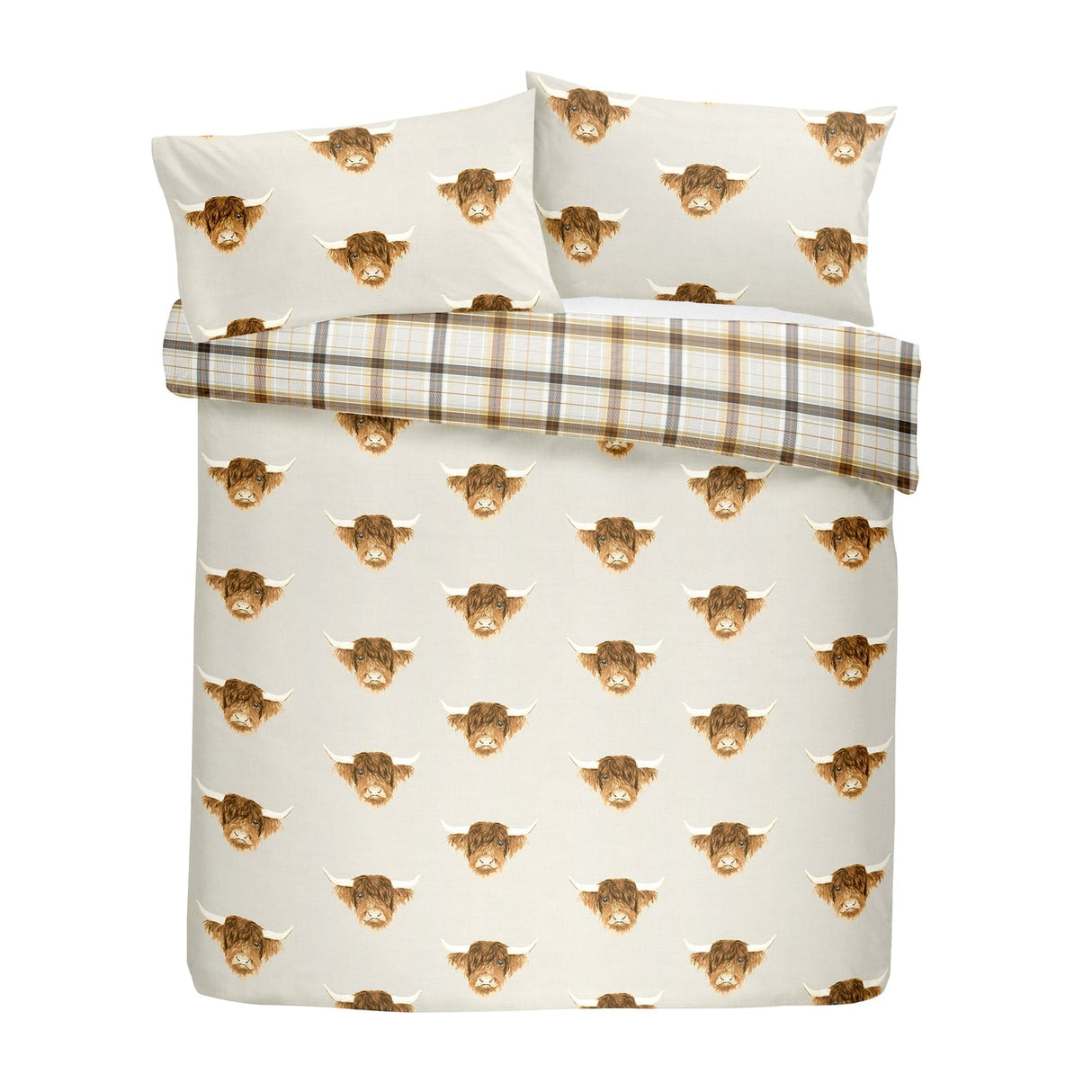Highland Cow Polycotton Duvet Cover Set - Natural - Highland Cow Duvet Cover Set In Natural 3
