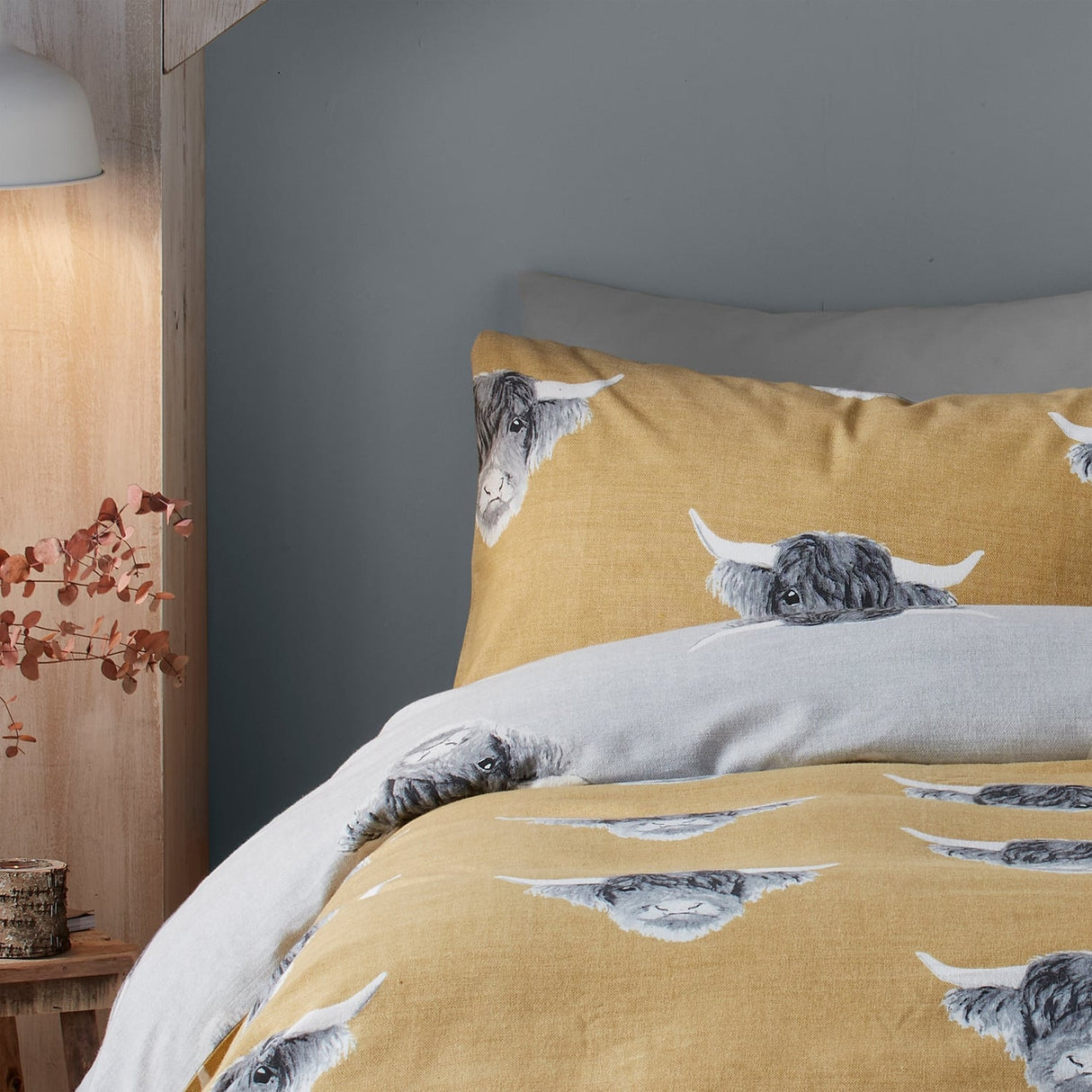 Highland Cow Polycotton Duvet Cover Set - Ochre - Highland Cow Duvet Cover Set In Ochre 2