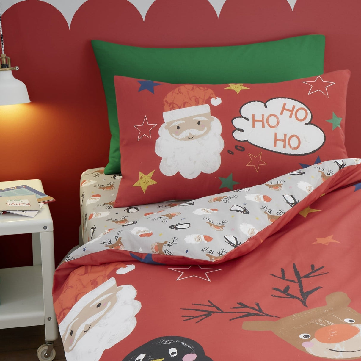 Ho Ho Ho Christmas Duvet Cover Set Red Polycotton - Ho Ho Ho Christmas Duvet Cover Set In Red 2
