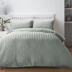 Honley Seersucker Microfibre Duck Egg Duvet Cover Bedding Set