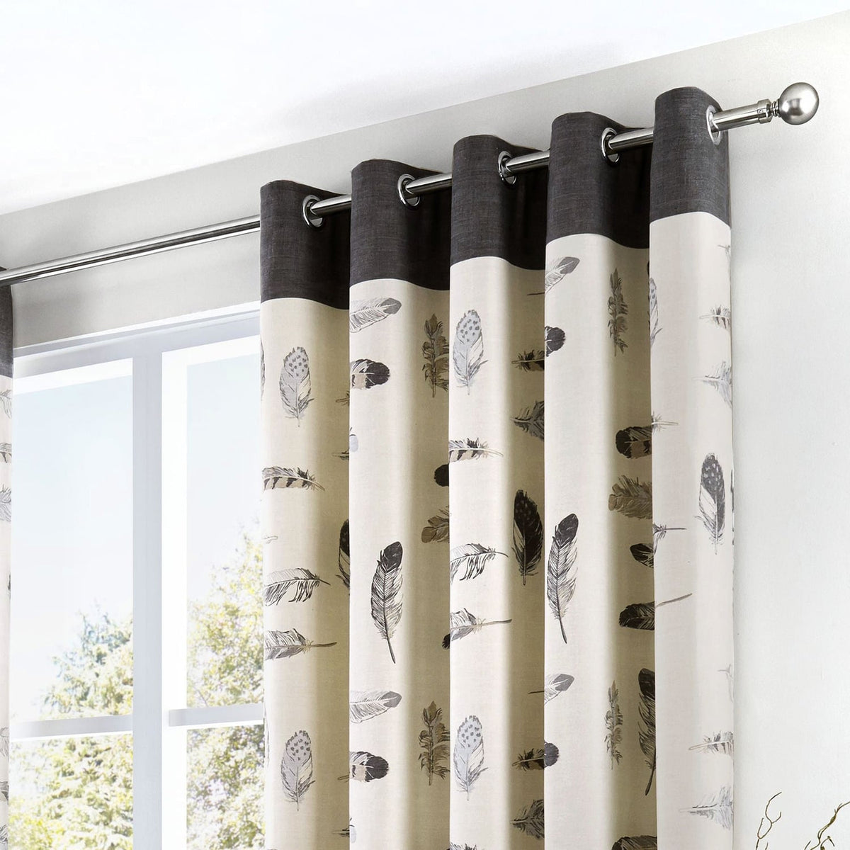 Idaho Grey 100% Cotton Eyelet Curtains Light Filtering