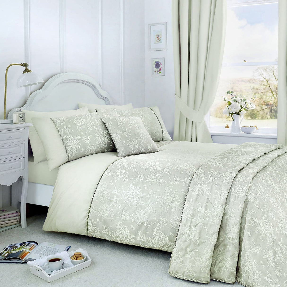 Jasmine Microfibre Bedspread 220cm x 240cm - Green - Jasmine Bedspread In Green 220Cm X 240Cm 3