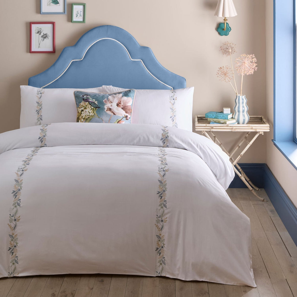 Julianna Embroidered 100% Cotton Duvet Cover Set - White - Julianna Embroidery Duvet Cover Set In White 5